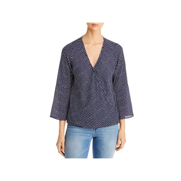 STATUS BY CHENAULT Tops - STATUS BY CHENAULT Womens Bell Sleeve Wear To Work Faux Wrap Top